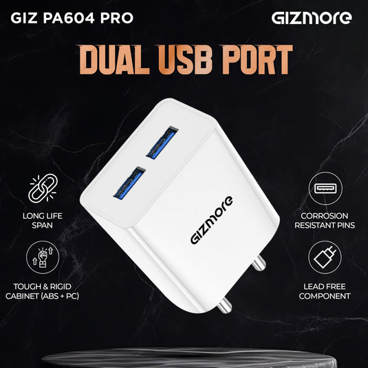 GIZMORE PA604M PRO 5V/2.4A Fast Charging Adapter with Inbuilt Micro USB cable