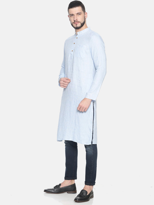 Men Sky Blue Hemp Long Kurta