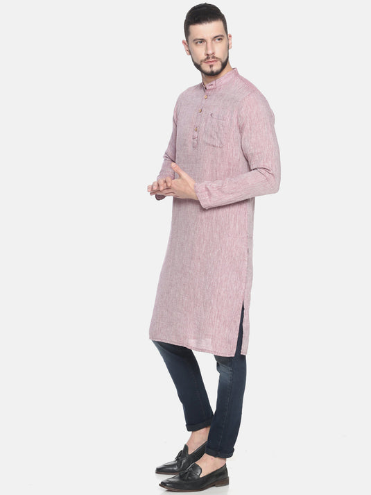 Men Maroon Hemp Long Kurta