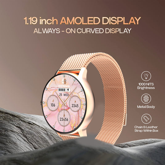 GIZMORE DAZZLE Pro 1.19 Inch AMOLED Always-On Curved Display BT Calling Smartwatch (Rose Gold)