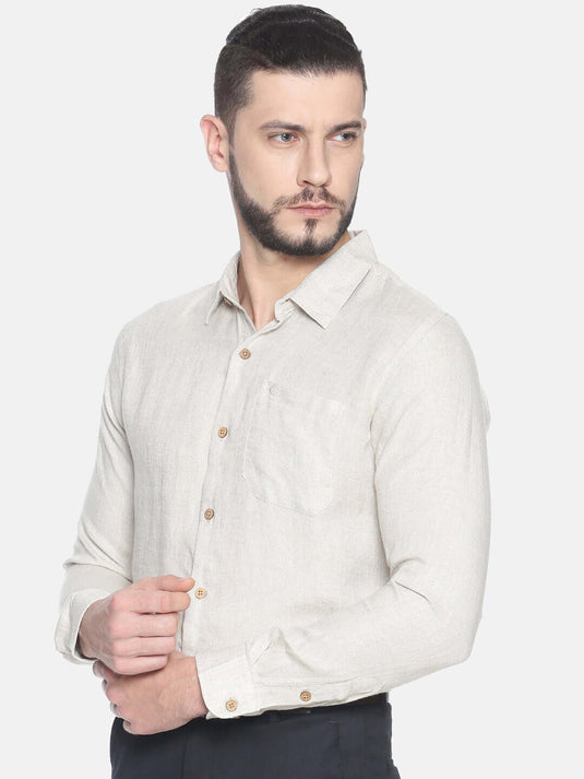 Men Beige Hemp Full Sleeve Shirt