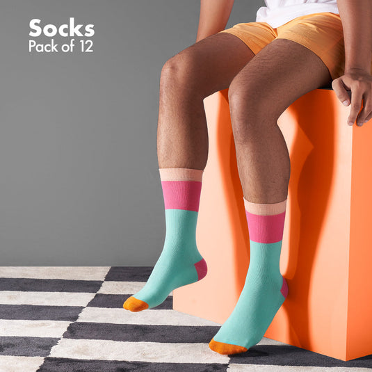 Solid Color Affair! Unisex Socks, 100% Organic Cotton, Crew Length, Pack of 12