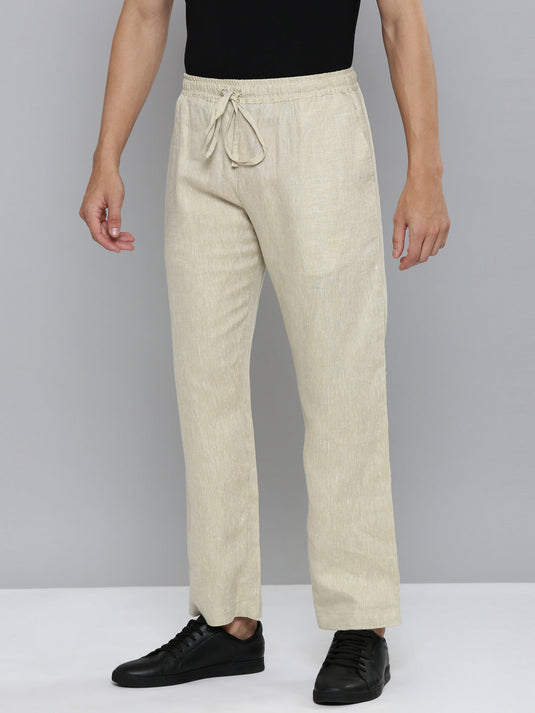 Men Hemp Beige Broad Bottom Comfort Pant