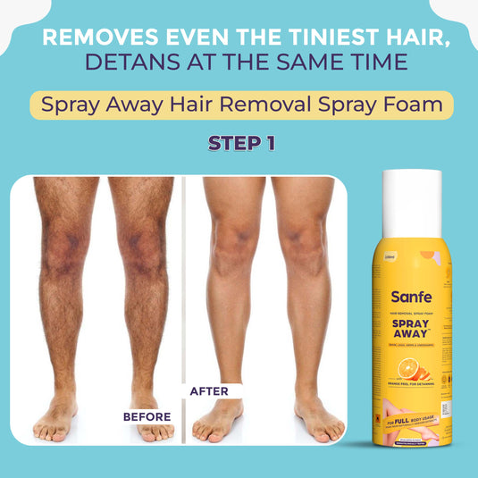 Sanfe Clean & Detan Kit | For Arms & Legs | Sanfe Hair Removal Spray  & Sanfe Instalite Wipe-off Body Cream| For Men