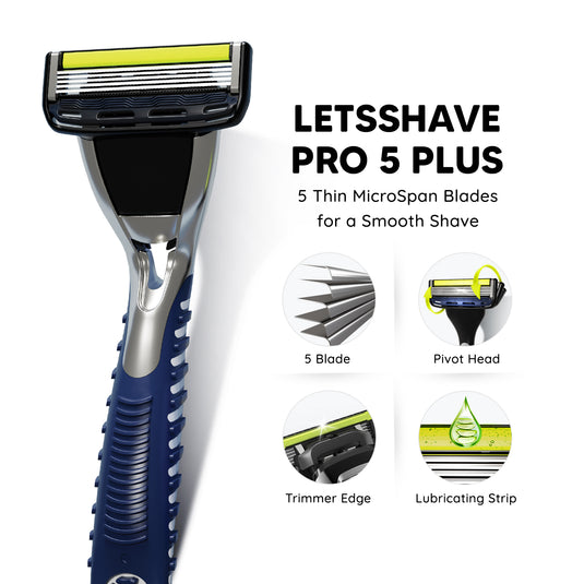 LetsShave Pro 5 Value Set for Men - 5 Blade Shaving Razor for Men, with 4 Cartridges & Travel Razor Cap