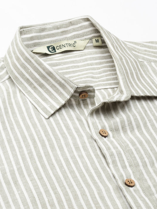 Men Whispering Olive Hemp Casual Half Sleeve Shirt