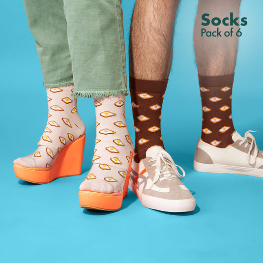 Foodgasm Series 1! + Series 2! Unisex Socks, 100% Organic Cotton, Crew Length, Pack of 6