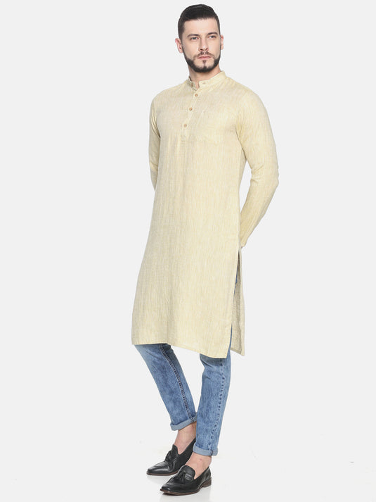 Men Fawn Hemp Long Kurta