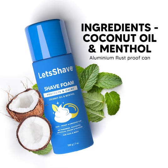 LetsShave Shave Foam - Coconut Oil Enriched - Rust Proof Aluminium Bottle - Paraben and Sulphate Free - 200 g (1 + 1)