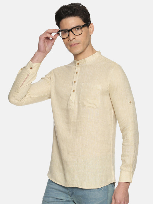 Men Light Brown Hemp Short Kurta