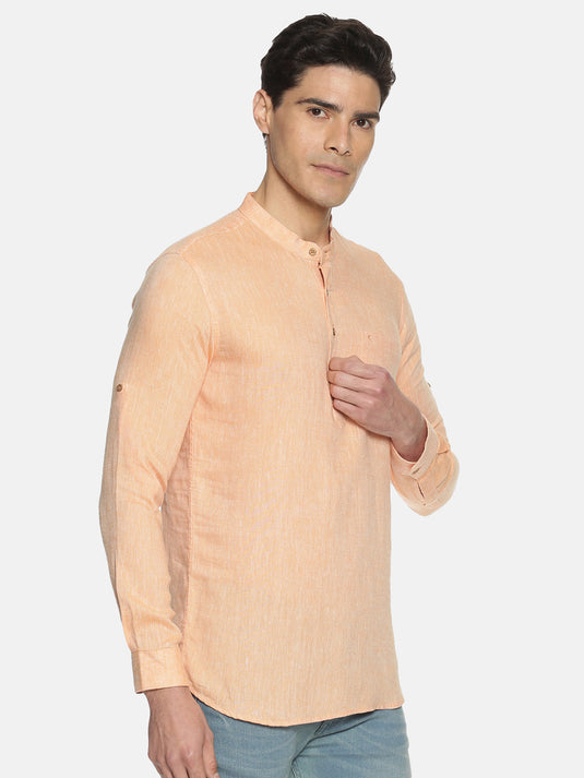 Men Neon Saffron Hemp Short Kurta