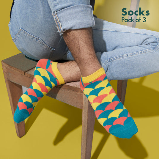 Geometri-fication Series 1! Unisex Socks, 100% Organic Cotton, Ankle Length, Pack of 3