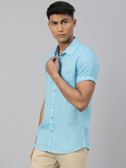 Men Blue Hemp Shirt