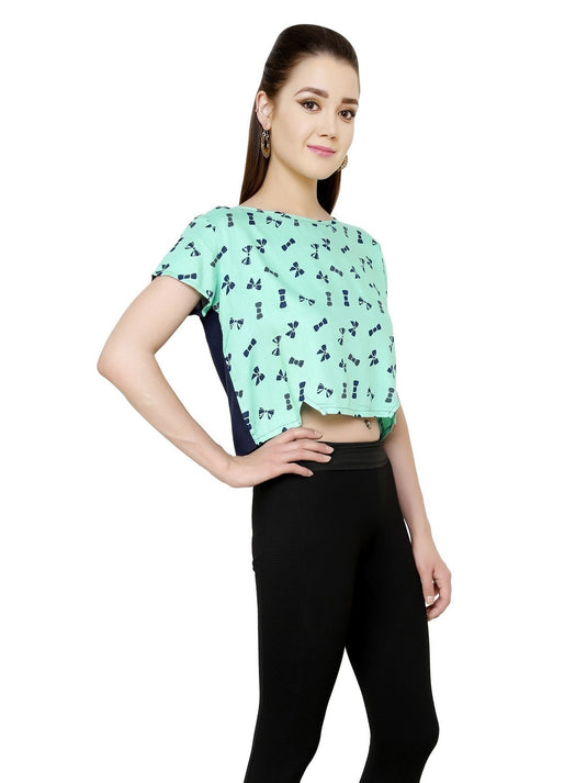 Pannkh Women's Green Bow Crop Top