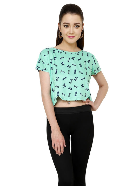 Pannkh Women's Green Bow Crop Top