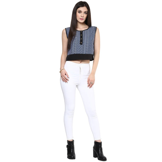 Pannkh Women's Blue Buttoned Crop Top