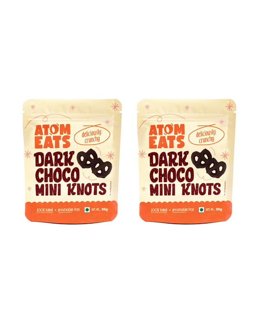 Atom Eats |  Dark Choco Dipped Pretzels, Pack of 2, Choco Dipped Mini Salted Pretzel Knots, 30 g each