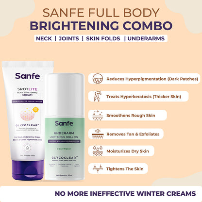 Sanfe Full Body Brightening Combo For Dark & Tanned Neck, Underarms, Joints & Skin folds For Men