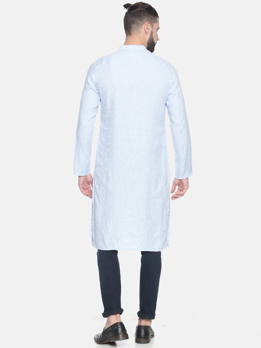 Men Sky Blue Hemp Long Kurta