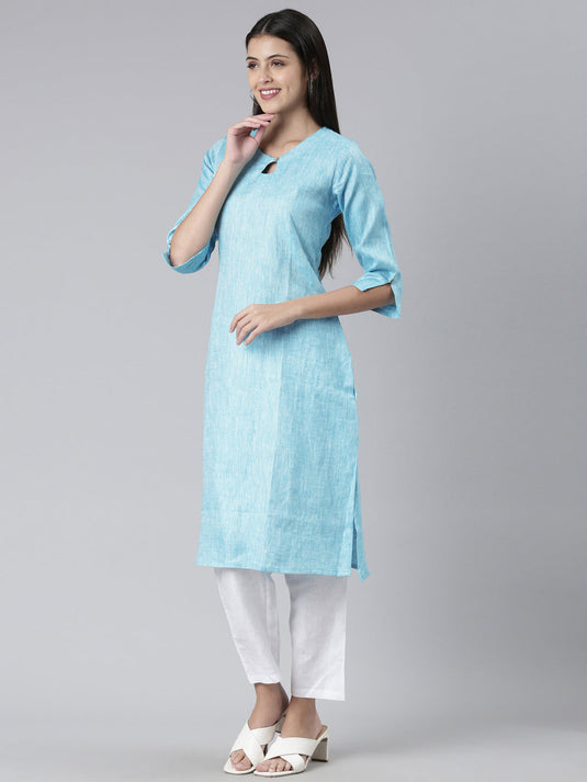 Women Solid Blue and White Kurta Set