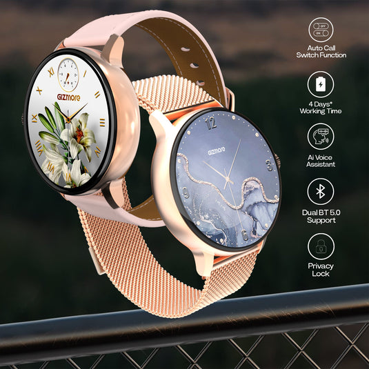 GIZMORE DAZZLE Pro 1.19 Inch AMOLED Always-On Curved Display BT Calling Smartwatch (Rose Gold)