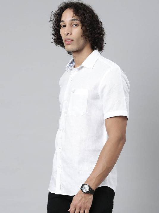 Ecentric-Mumbai Indians Official Men White Hemp Half Sleeves Shirt