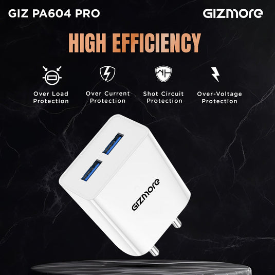 GIZMORE PA604M PRO 5V/2.4A Fast Charging Adapter with Inbuilt Micro USB cable