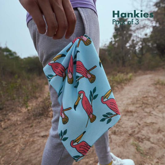 F&F! Flora & Fauna! Unisex Hankies, 100% Organic Cotton, Pack of 3