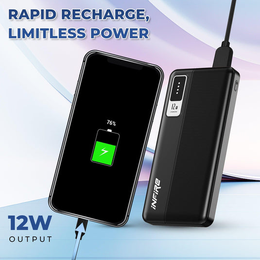 Force 10000mAh Power Bank 12W Fast Charging | Dual USB Output , 1 Micro USB Input, 1Type C Input |LED Indicator, Lightweight| Lithium Polymer Power Bank (Black) - iNFiRe