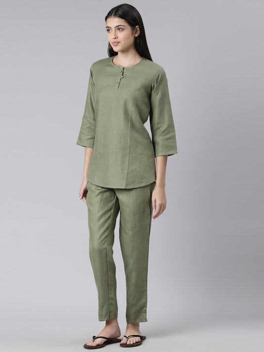 Women Solid Olive Co-ord Set