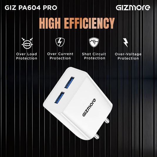 GIZMORE PA604C PRO 5V/2.4A Fast Charging Adapter with Inbuilt Type-C Cable