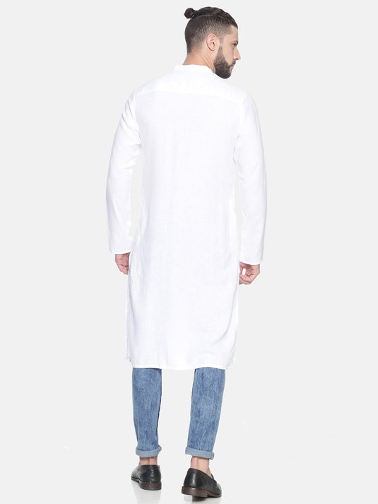 Men White Hemp Long Kurta