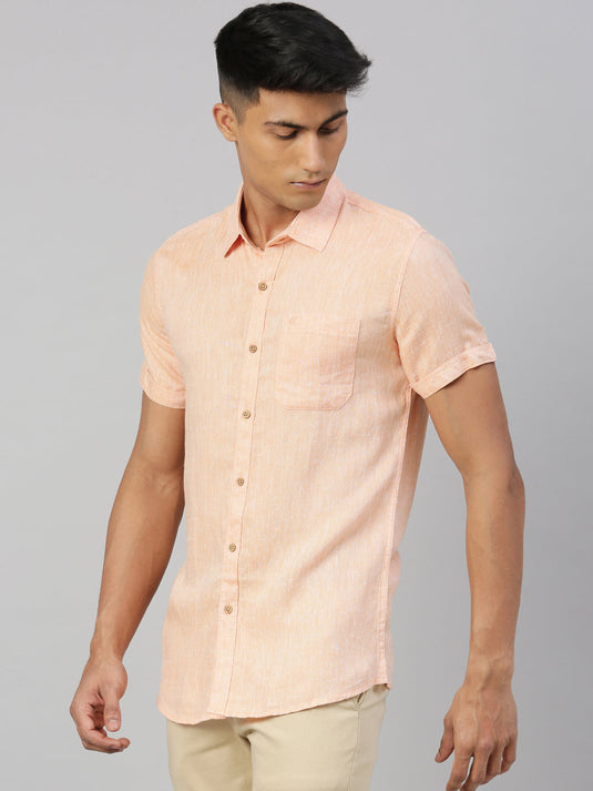 Men Neon Saffron Hemp Casual Half Sleeve Shirt