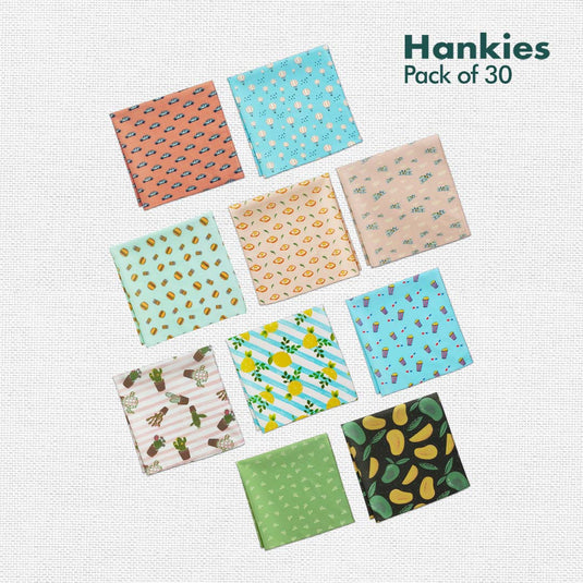 My Hanky Closet! Unisex Hankies, 100% Organic Cotton, Pack of 30 + Free Tin Box