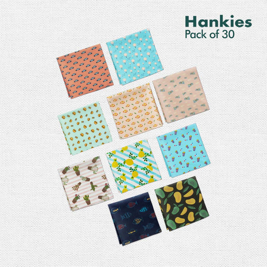 My Hanky Closet! Unisex Hankies, 100% Organic Cotton, Pack of 30 + Free Tin Box