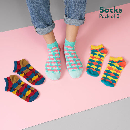 Geometri-fication Series 1! Unisex Socks, 100% Organic Cotton, Ankle Length, Pack of 3