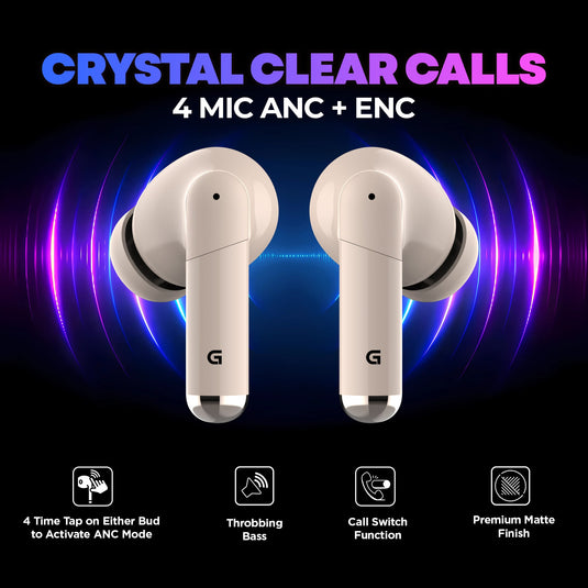 GIZMORE AEROPOD 858 ANC + ENC in Ear TWS With 4 Mic, 50 Hours Playtime