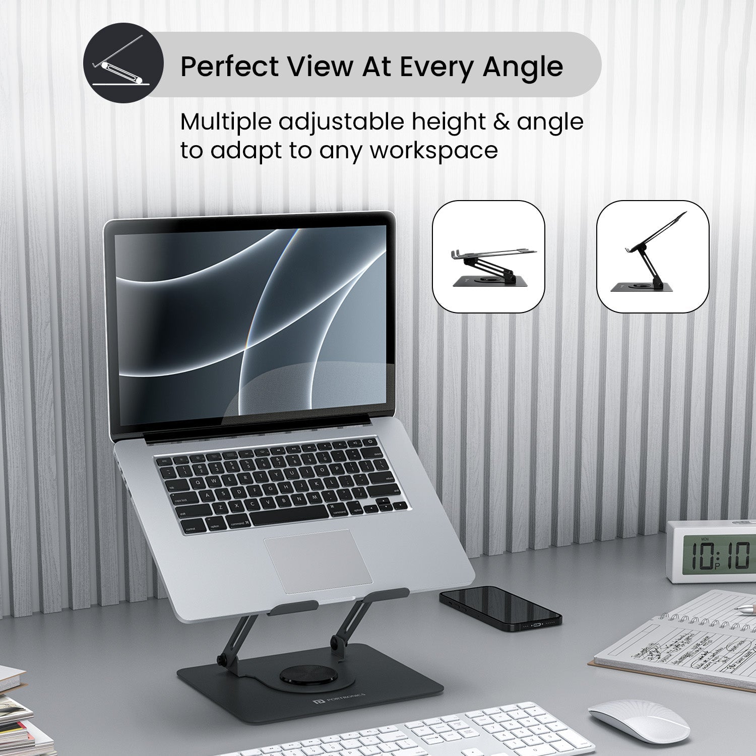 grey My Buddy K11 portable laptop stand for desk| foldable laptop stand with multiple adjustable height.