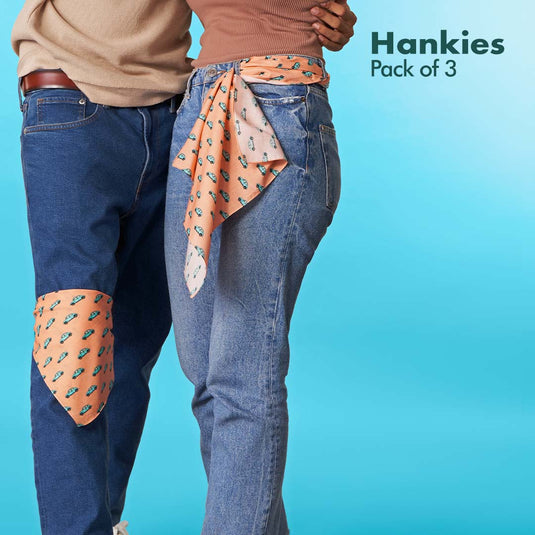 Travelicious! Unisex Hankies, 100% Organic Cotton, Pack of 3