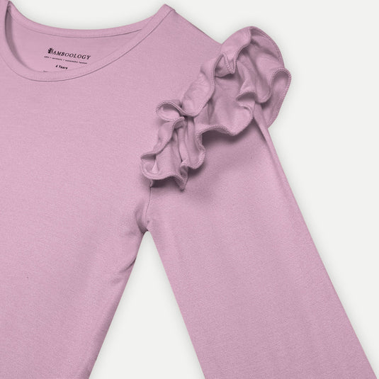 Bamboo Fabric Girl's Ruffled Shoulder Top | Anti-bacterial, Anti-viral Collection