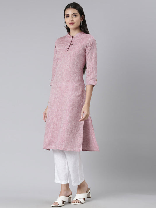 Women Solid Maroon and White Kurta Set