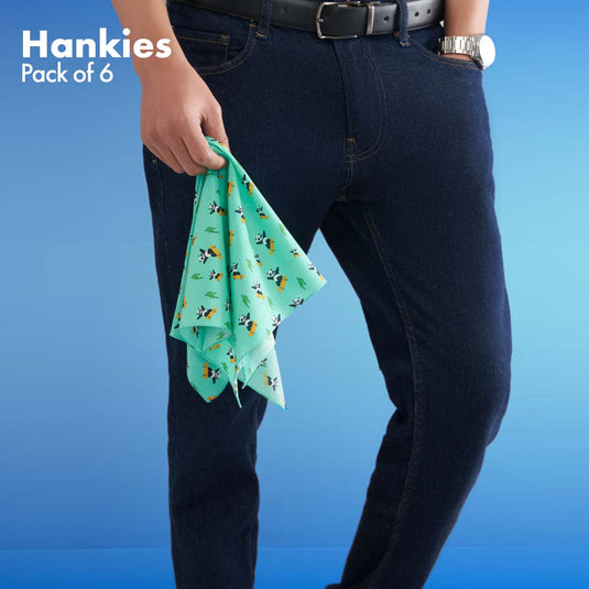 Animalholic! + Travelicious! Unisex Hankies, 100% Organic Cotton, Pack of 6