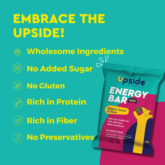 Upside Health Millet Energy Bar Bites (Pack of 5, 125g) - Almonds, Rajgira, Dates & Foxtail - No Added Sugar - Gluten Free - Plant Based Bar for Vegan