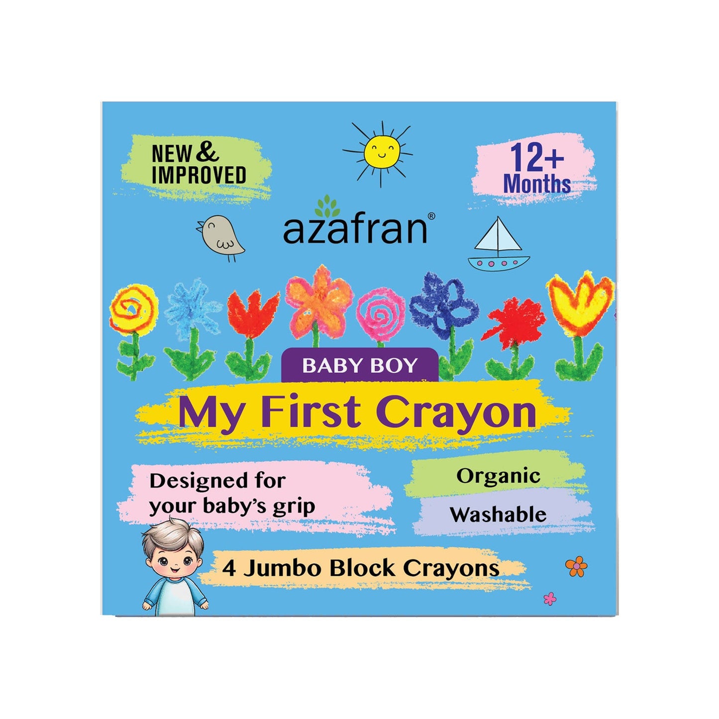 My First  Crayon - Baby Boy - 4 Jumbo Washable Block Crayons Colours for kids 12m+