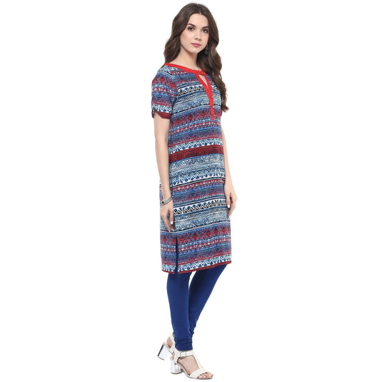 Pannkh Women's Navy V-Cut Buttoned Kurti