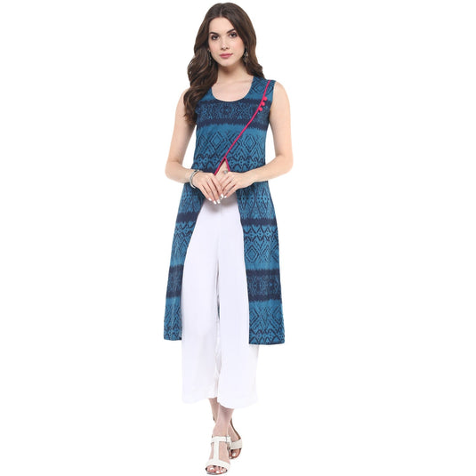 Pannkh Women's Printed Cross-Over Kurti