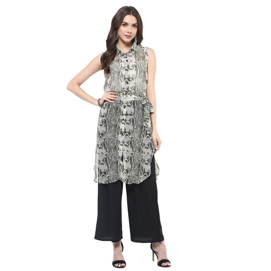 Pannkh Women's Green Snake Print Kurti