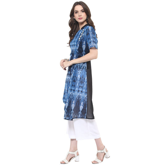 Pannkh Women's Printed Side Drawstring Kurti