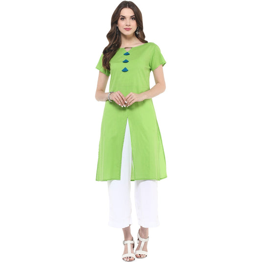 Pannkh Women's Solid Kurti With Tassels