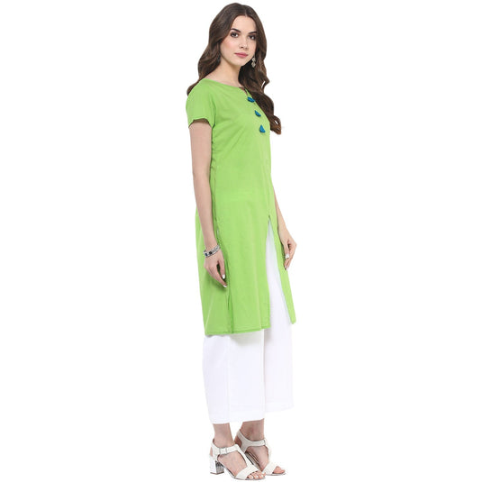 Pannkh Women's Solid Kurti With Tassels